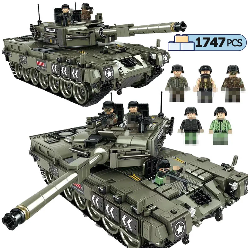 

1747Pcs 2 Military Main Battle Tank Model Building Blocks Compatible legoing WW2 City Police Army Soldier Bricks Kid Toys