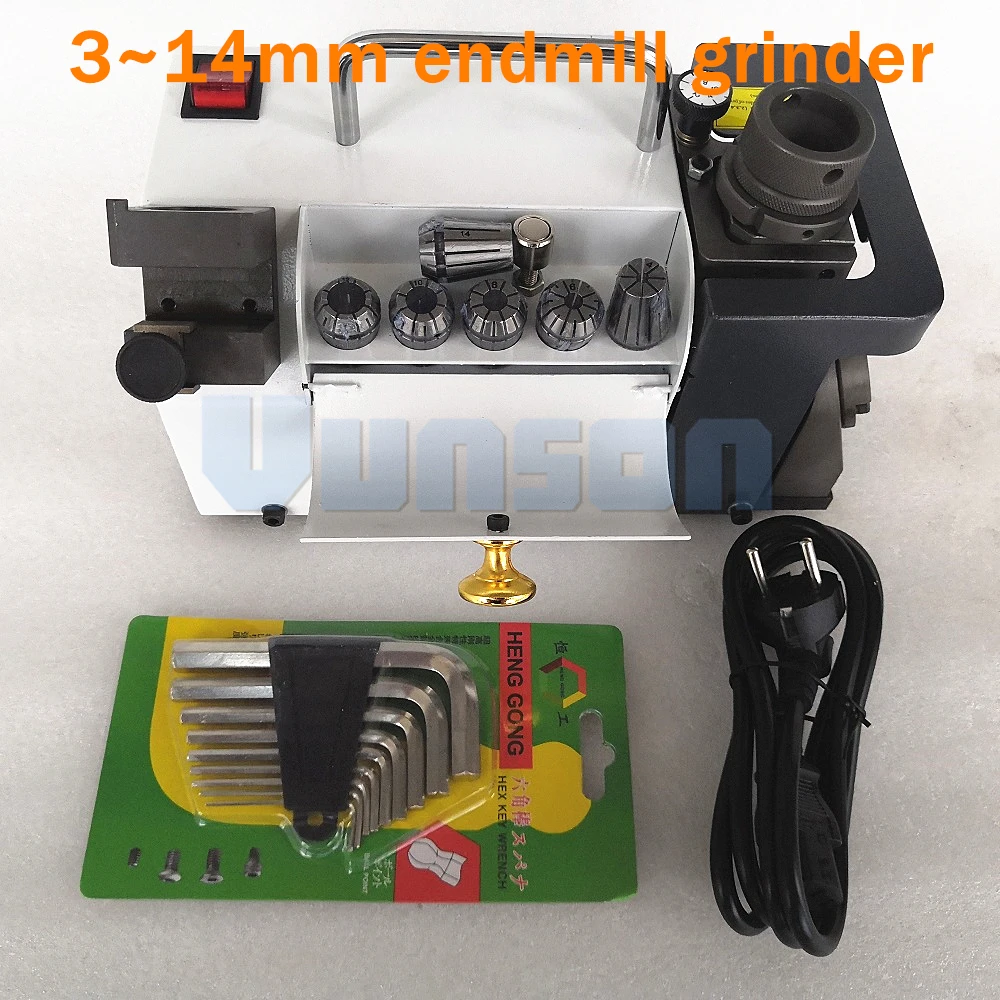 

3~14mm End Mill Cutter Sharpener Grinder+1pcs Grinder Wheel for carbide tungsten material end mill+6pcs ER20 Collets