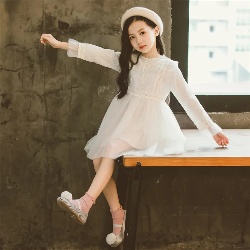

Spring Autumn Girls Long Sleeve Princess Dresses Kid Lace Party Wedding Mech Dress Children Vacation Costume Elegant Clothes