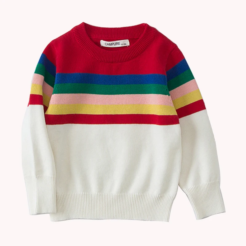 

2019 Baby Girls Sweater Autumn Spring New Kids Knitwear Boys Pullover Sweater Rainbow Stripe Knitted Sweater Children's Clothing