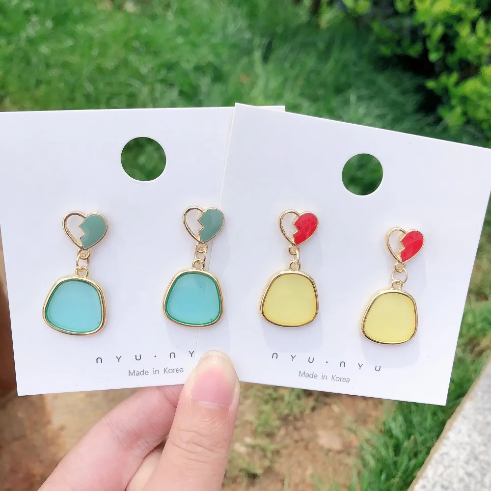 

SQUERIM Korea Heart Drop Earrings For Women Geometric Translucent Acrylic Candy Color Drop Earrings Fashion Jewelry
