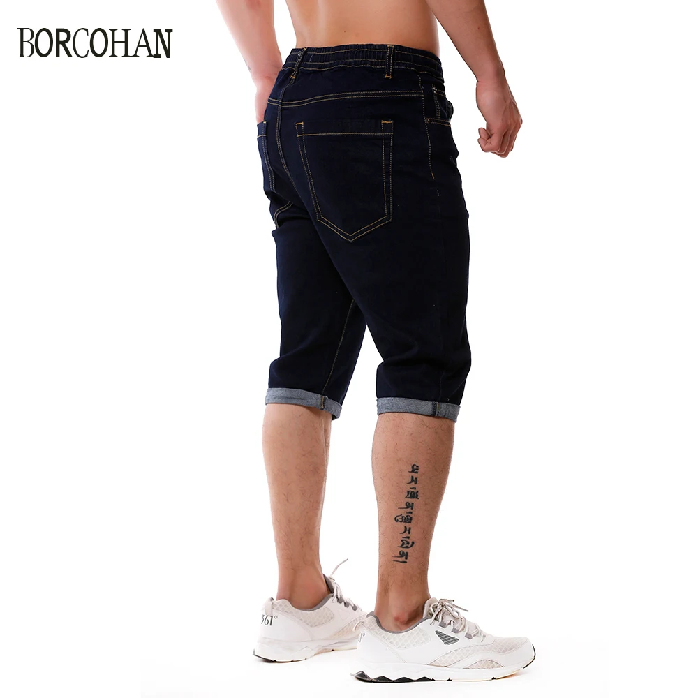 Men's Fashion Black Waistband Denim Shorts High Skinny Solid Jean Shorts Knee Length Smart Casual Short Male YK00056 Men's Fashion Black Waistband Denim Shorts High Skinny Solid Jean Shorts Knee Length Smart Casual Short Male YK00056