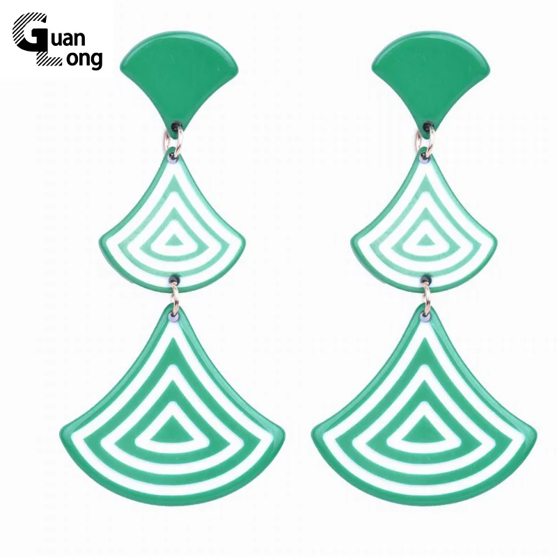 

Wholesale Candy Color Geometric Fanshaped Long Drop Earrings For Brazil Femme Fashion Resin Jewelry 8 Colors