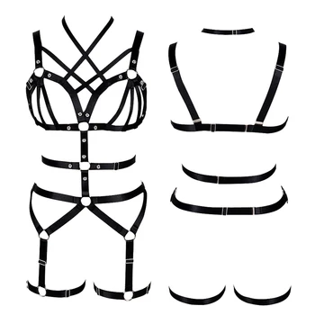 

Black Harness Bra Strappy Chest Belt Sexy Lingerie Hollow Out Goth Punk Garter Belts Plus Size Accessory Cosplay Clothing