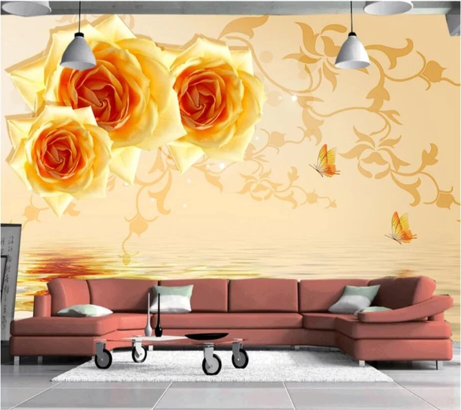 3d фотообои на заказ с изображением Золотой розы обои для гостиной спальни|3d wall