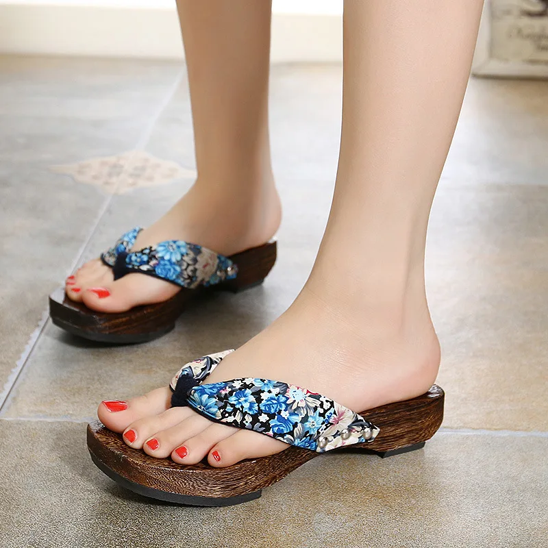 

Girls Slippers Women Burnt Paulownia High Head Raft Thick Low Slip Health Wooden Shoes