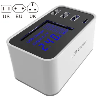 

Type-C/ 4 Port USB Hub Desktop Wall Charger Smart LCD Display Charging Station 8899
