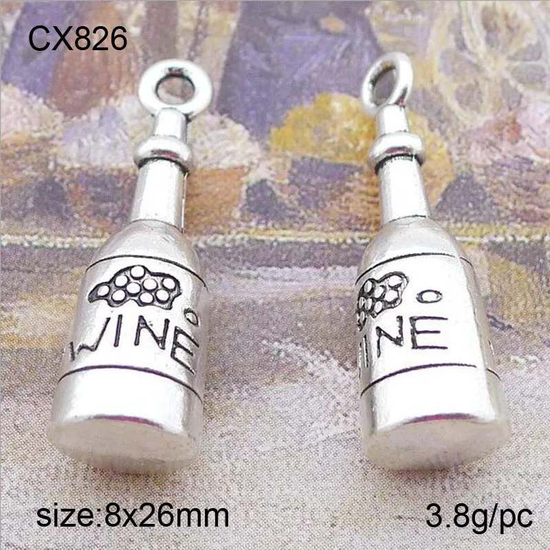 25pcs Antique Silver Alloy Wine Bottle Charm Pendants For Jewelry