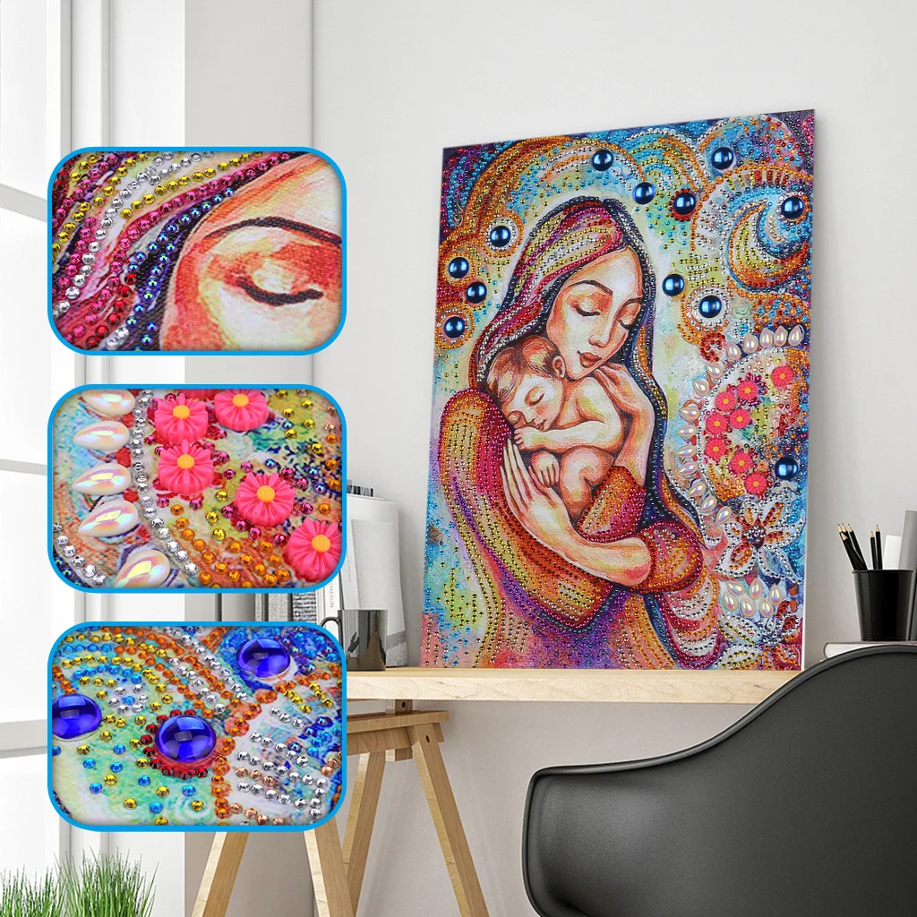 

Mother and Child 5D DIY Special Shaped Diamond Painting Cross Stitch Mother&Kids Crystal Diamond Embroidery Rhinestone