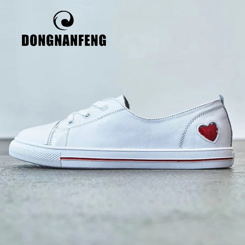 

DONGNANFENG Women Female Ladies Student Shoes Flats White Platform Korean Love Casual PU Leather Lace Up Vulcanized Shoes YZ-688