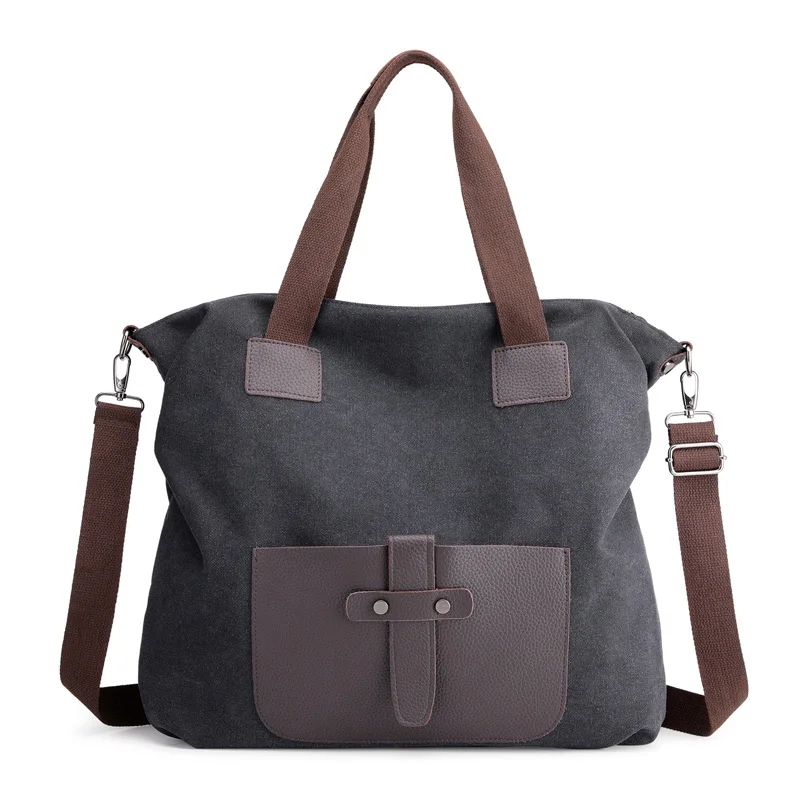KVKY, новинка, женские сумки через плечо, женские сумки, сумка-мессенджер, высокое качество, холщовая, Женская вместительная Повседневная дорожная сумка для покупок - Цвет: Black