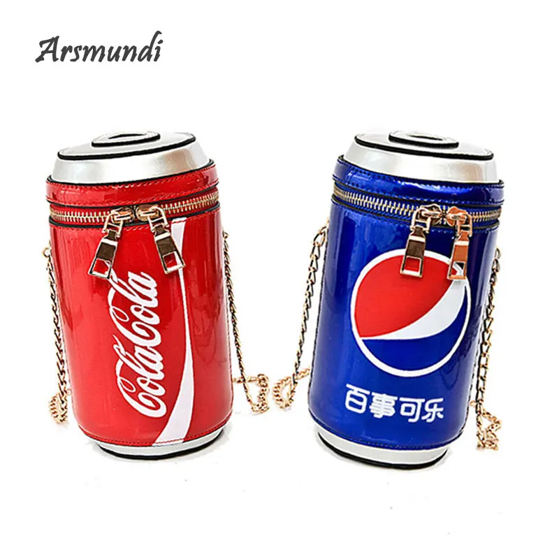 New Cartoon Cute Women Bag Creative Personality Funny Cola Bottle Shoulder Bag Fashion Wild Chain Bag Soft Novelty PU Female Bag