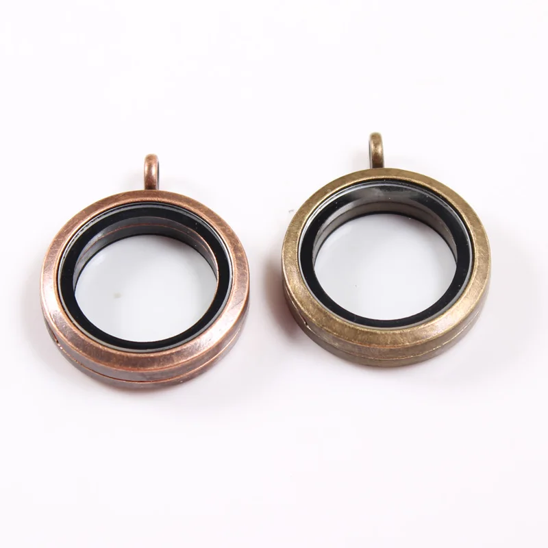 

5Pcs/lot 30mm round magnetic alloy floating locket ancient bronze / ancient red copper glass locket for memory floating charm