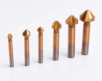 

6pcs/set High Speed Steel 90 Degree 3 flute Chamfering Edge Mill Cutter Wood Countersink Drill Drilling Bits Titanium Coated
