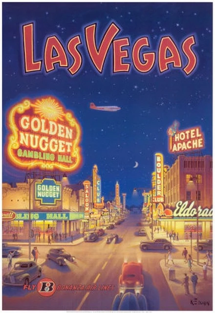 Las Vegas Old Strip Scene: Retro Travel Poster | Large Solid-Faced Canvas Wall Art Print | Great Big Canvas