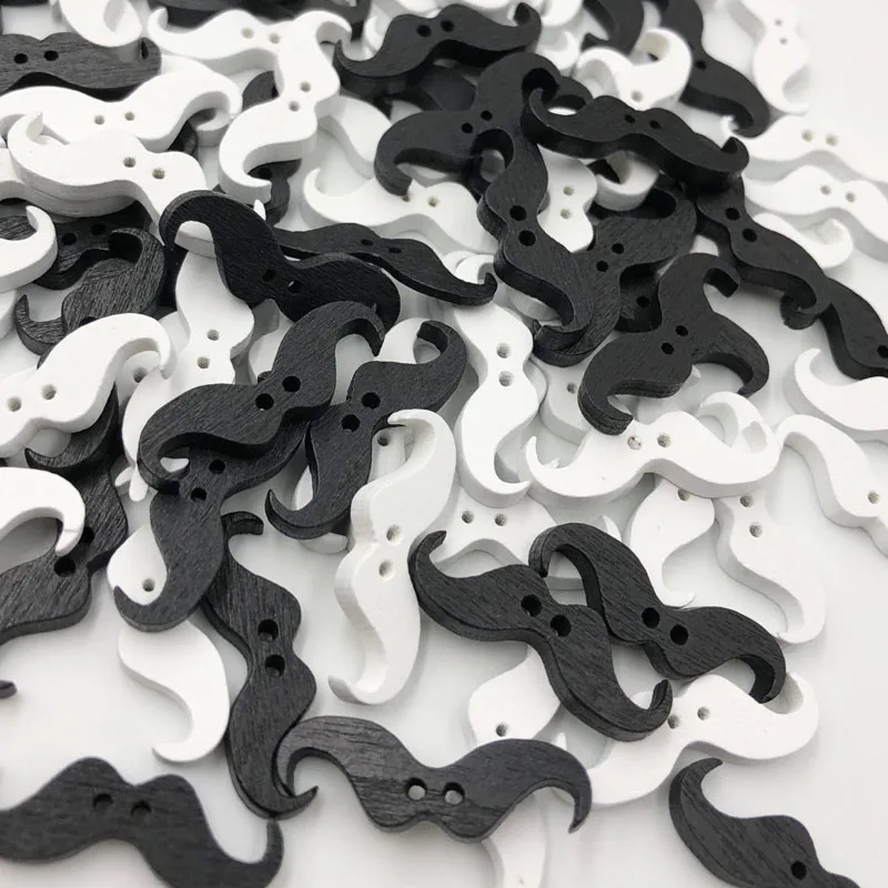 

50pcs Black and White Color Cute Mustache Wood Buttons Sewing Mix Lots WB75