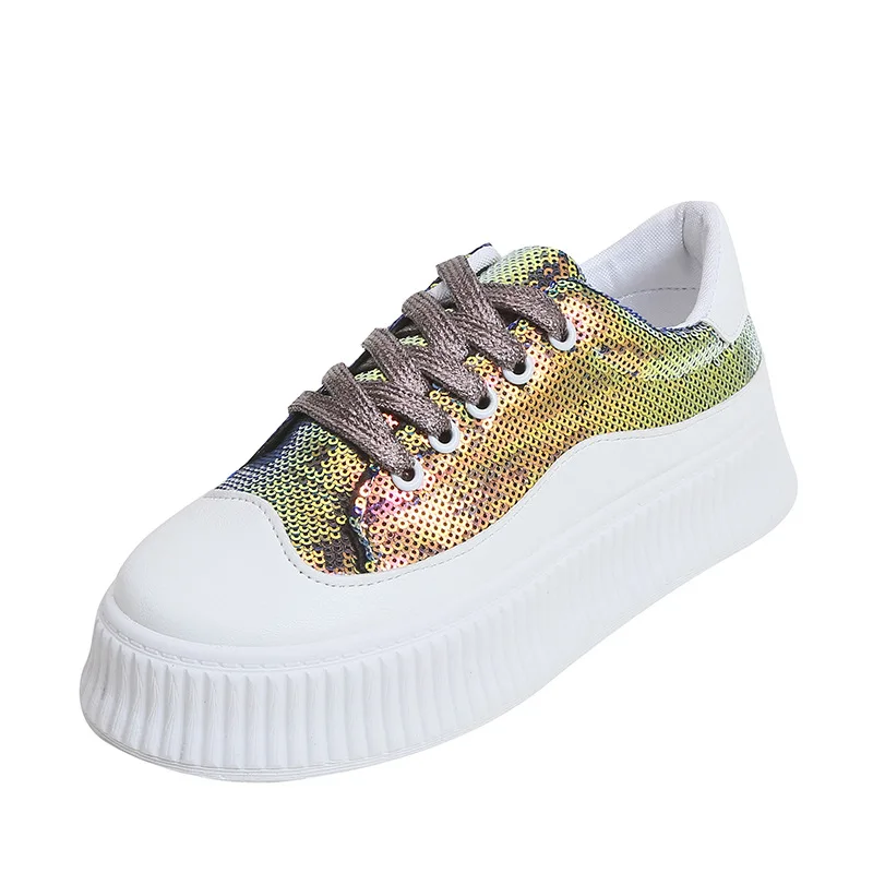

Outdoor Flat Casual Shoes Women Thick Bottom Sequin Walking Shoes Sport Lifestyle Breathable Lightweight White Shoes Sneakers