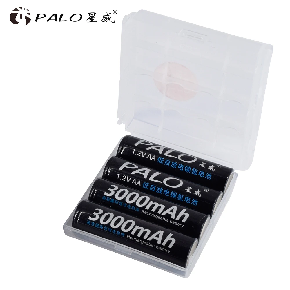 PALO 8 шт. AA аккумулятор Ni-MH 3000mAh 1,2 V 2A аккумуляторные батареи AA Bateria Baterias+ 2 шт. чехол для аккумулятора