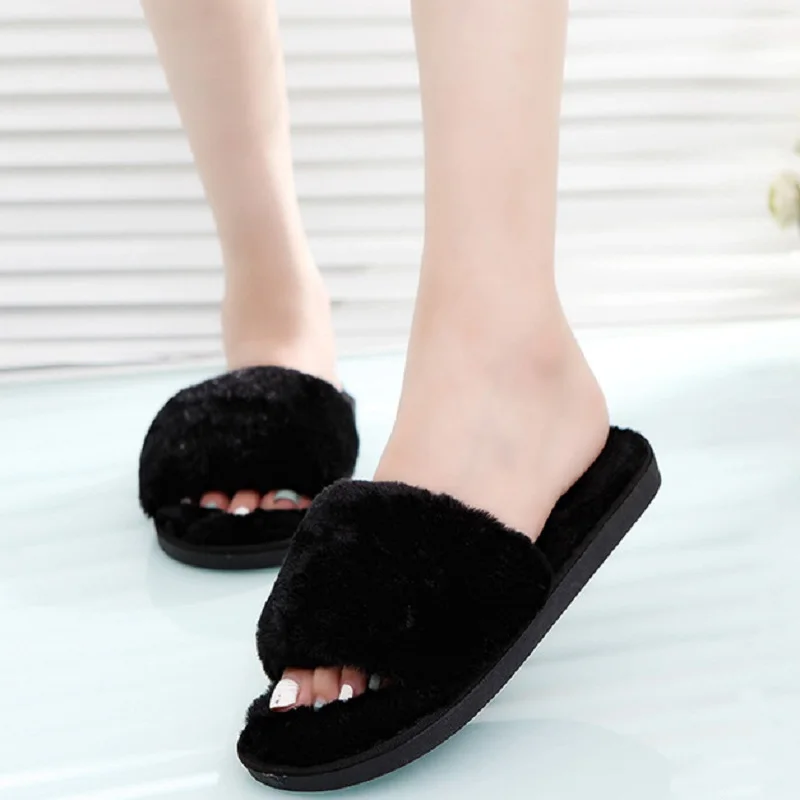 Koop Designer Pluizige Bont Vrouwen Winter Slippers Vrouwelijke Pluche Thuis Slides Indoor Casual Schoenen Chaussure Femme