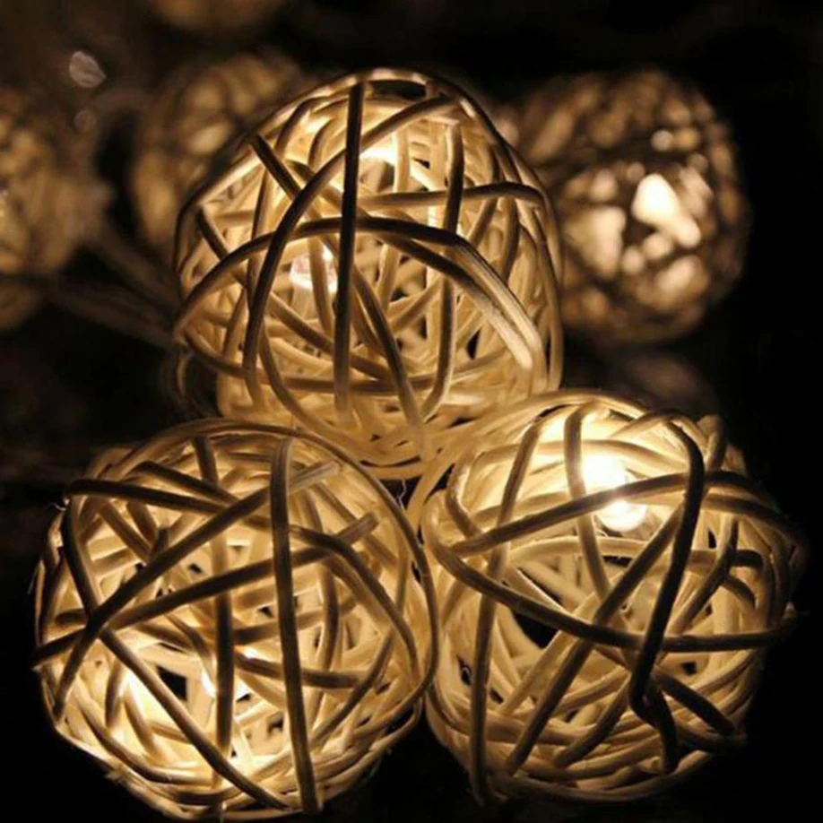 

Holiday Light Rattan Ball String Light 10 LED Christmas House Decoration Warm Cool White Battery AA 1.2 M lustre Square New Year