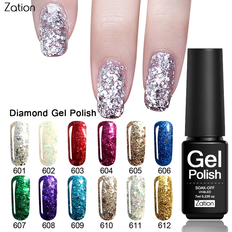 

Zation Bling Diamond Nail Gel Polish Glitter Shimmer Gel Varnish Vernis Semi Permanent Enamel Shining Sequins Lucky Gel Lacquer