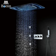 Rainfall LED Light Showerhead 580*380mm Waterfall Shower Bathroom Shower Faucet Mixer Embedded Ceiling Mounted Shower Set