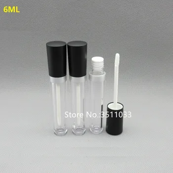 

6ML High Class Clear Lip Gloss Container Plastic Empty Cosmetic Lip Oil Refillable Tube Liquid Lipstick Bottle Black Silver Cap