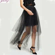 Сексуальная Асимметричная газовая Макси плиссированная Женская фатиновая юбка harajuku boho jupe femme одежда размера плюс юбки-пачки