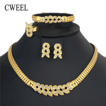 

CWEEL Jewelry Sets For Women Nigerian Wedding African Beads Jewelry Set Imitation Crystal Statement Necklace Costume Jewellery
