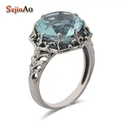 Szjinao Элитный бренд кольцо древний серебряный ручной работы одноцветное 925 Стерлинговое Серебро Аквамариновый женские кольца обручальное