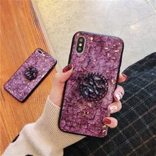 Funda de silicona brillante con soporte de extensión de diamante con patrón de mármol Esmeralda Purpel para iphone MAX XS XR 6 S 7 8 funda para teléfono plus X