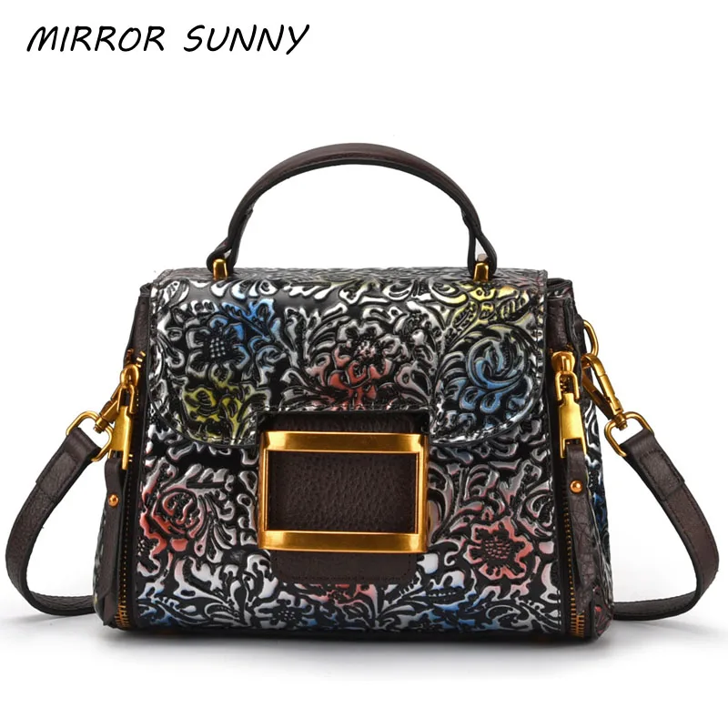 

Genuine Leather Women Handbags Vintage Embossed Brushed Female Crossbody Bags Zipper Opening Single Shoulder Bag Women Hand Bags