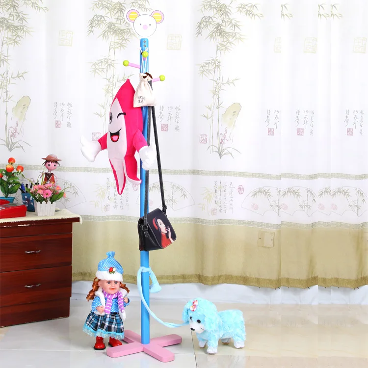 

Multicolored Wood Pencil Design Coat Rack School Classroom Garment Stand with 4 Hooks