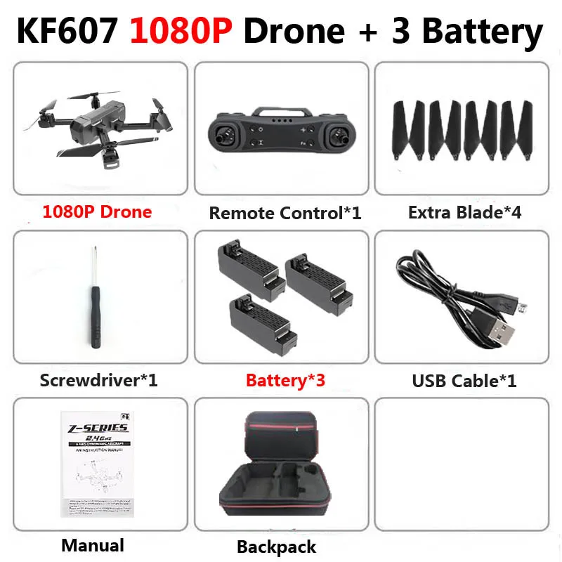 KF607 Профессиональный складной мини Дрон с двойной камерой 1080P 4K HD WiFi FPV оптический поток RC Квадрокоптер Вертолет игрушки VS SG106 - Цвет: KF607 1080P 3B Bag