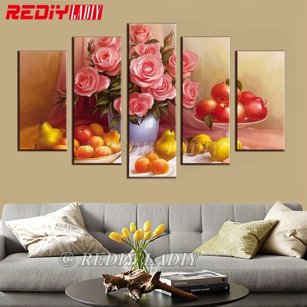 

REDIY LADIY Diamond Painting Triptych 5D Diamond Embroidery Crystal Mosaic Modular Pictures Flowers Fruits Home Decor Wall Arts