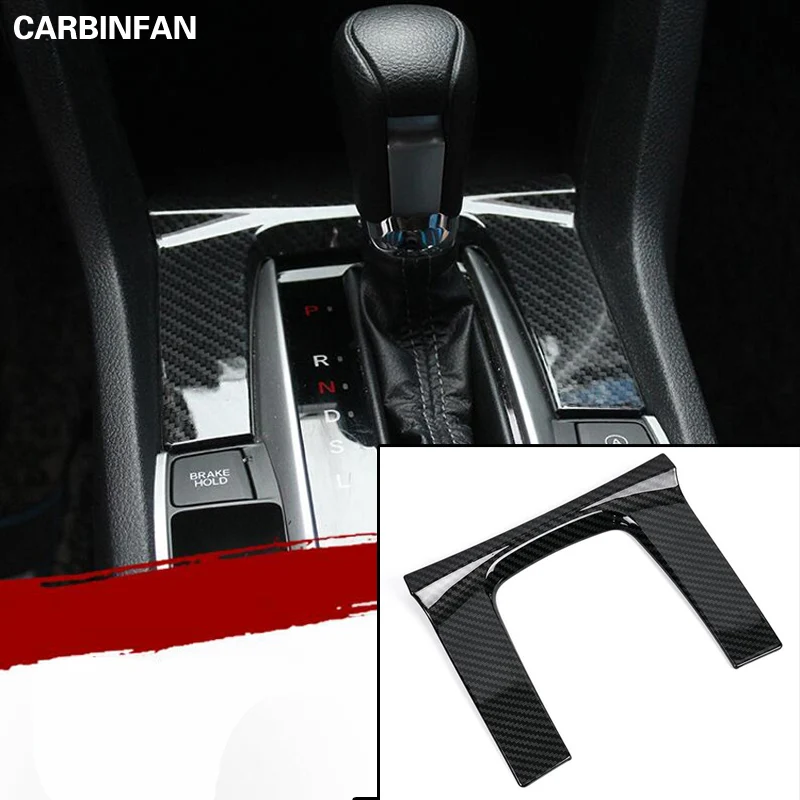 

CHROME CARBON FIBER STYLE SHIFT GEAR COVER PANEL TRIM FRAME BEZEL CENTER CONSOLE MOLDING GARNISH FOR HONDA CIVIC 2016 2017