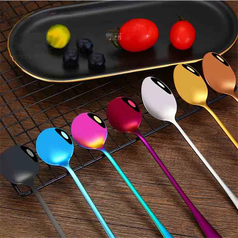 

Stainless Steel Coffee & Tea Spoon With Long Handle Kitchen Colourful Coffee Scoops Mixing spoons Ice Cream Dessert Tea Spoon