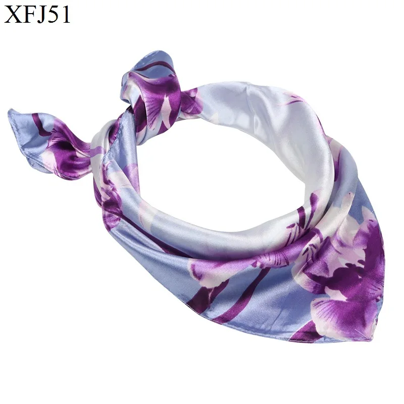 

F&U Elegant Women Square Silk Head And Neck Feel Silk Scarf Skinny Retro Hair Tie Band Small Fashion Square Scarf For Women Gift