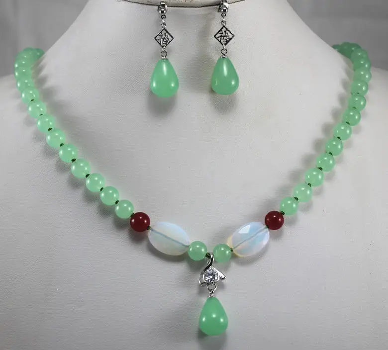 DYY hot sell new - 8mm Green/Red Jade Earring Necklace Pendant Jewelry Set AAA 18K GP Plated gold Bridal wide watch wings queen | Украшения