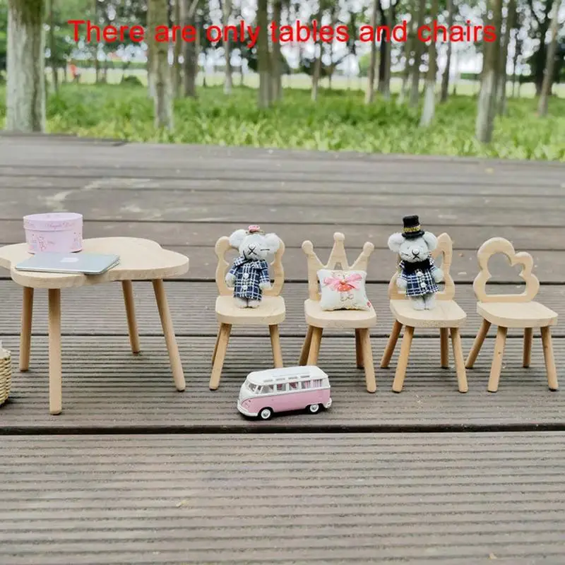 

1:12 Dollhouse Furniture 1 table+4chair For Dolls Mini 3d Wooden Dollhouse Simulation Diy Building Model Toys For Children Gift