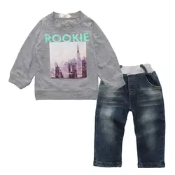 Осень комплект одежды для детей модные комплекты одежды для мальчиков детская одежда из хлопка костюм топы с длинными рукавами + джинсы 2