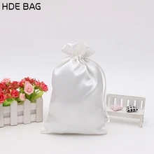 Шелковый атласный мешок для волос Белый Высококачественный косметический аксессуар упаковка мешок яркий атласный шнурок мешок карман Пользовательский логотип печать