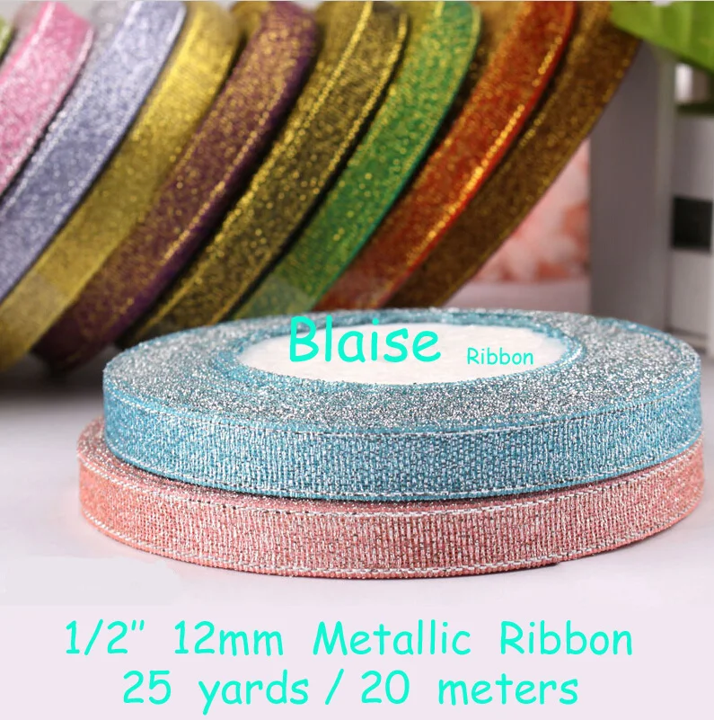 Free shipping (25 yards) 1/2&quot 12mm Glitter Metallic Ribbons Colorful Organza Ribbon Wedding Party Festive Decaration Gift | Дом и сад