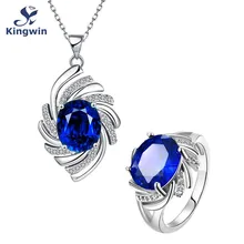 Модный изящный белый цвет чистого золота полудрагоценный искусственный камень синий cz циркон Женское Ожерелье Кольцо ювелирные наборы