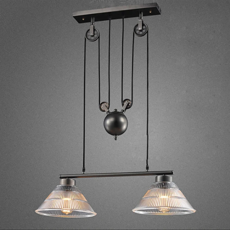 2 head  art deco Hanging glass black Pendant Lamps Light adjustable pulley for Dining Room/bar/restaurant Kitchen Lighting/cafe