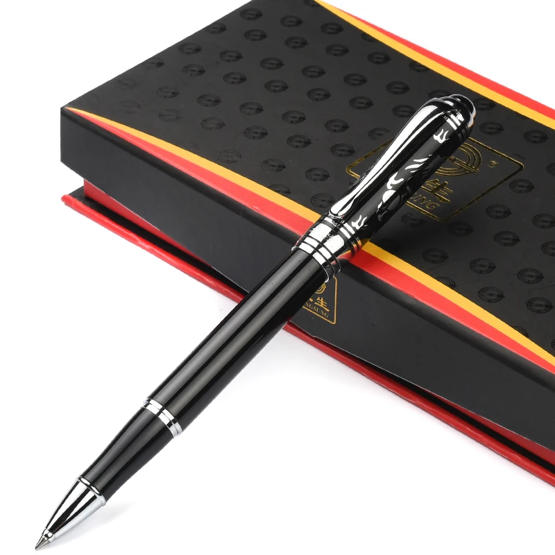 Smooth Writing Black Silver Clip Metal Roller Ball Pen Wingsung 52 Luxury Business Gift Pens