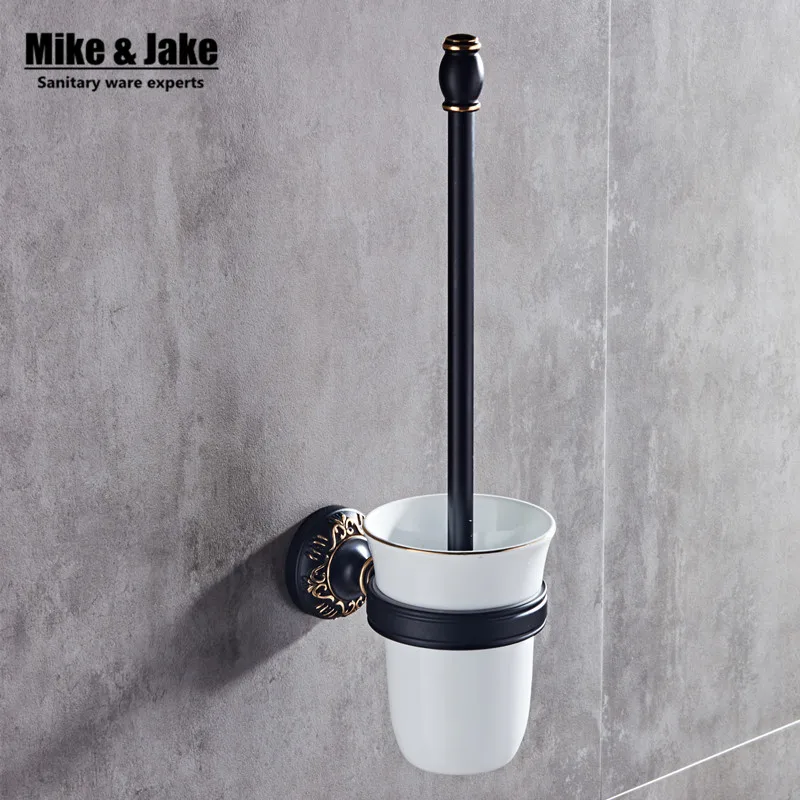 Bathroom black aluminum and gold brush holder wall brush rack bathroom