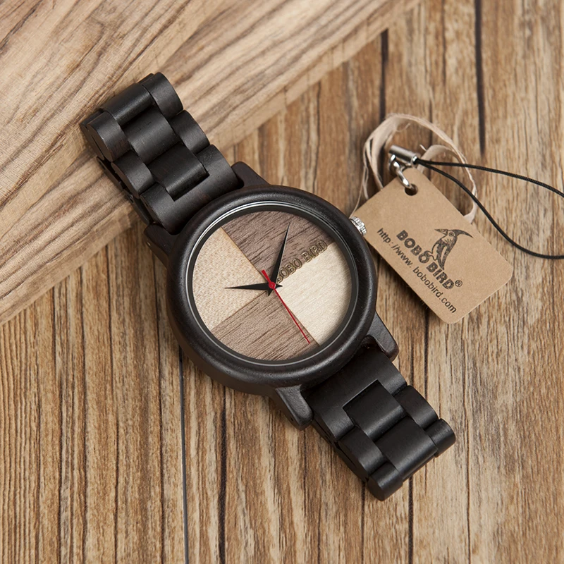 BOBO BIRD Wooden Watch Men Ebony Wood Timepieces Quartz Watch For Men Women Accept Logo Customize Drop Shipping W-N07