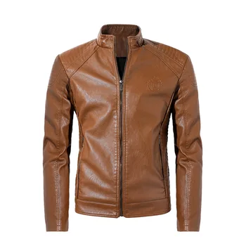 

2019 autumn and winter casual coats pu leather jacket stand collar motorcycle biker jackets warm overcoat tops large size male