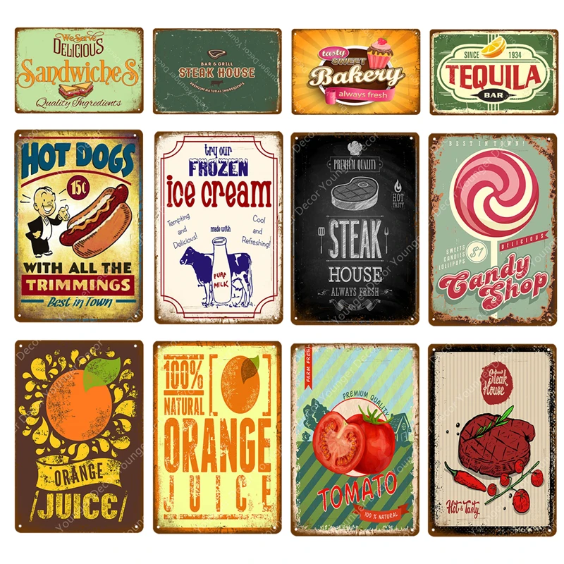 Вкусные бутерброды хот доги хлебобулочные металлические знаки стейк дом конфеты магазин винтажный настенный плакат табличка для бара бар домашний декор